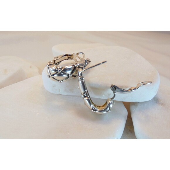 Artisan VTG Sterling Silver Half Hoop Earrings Hinged Signed - Picture 6 of 6